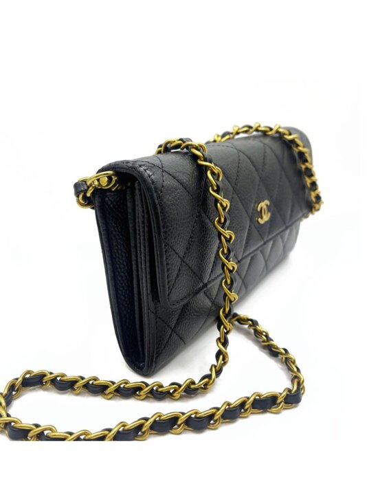 Chanel CC Classic Caviar Flap Wallet Quilted Leather Chain Purse Black - Picture 5 of 10